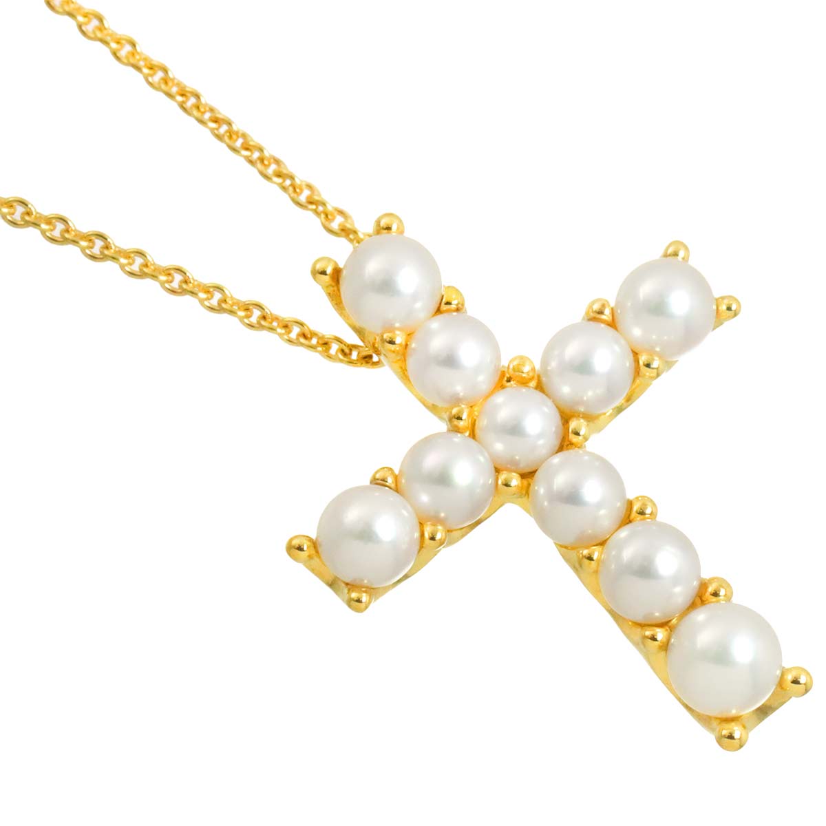Baby Pearl 4.4-3.0mm Cross Necklace 18K YG 750