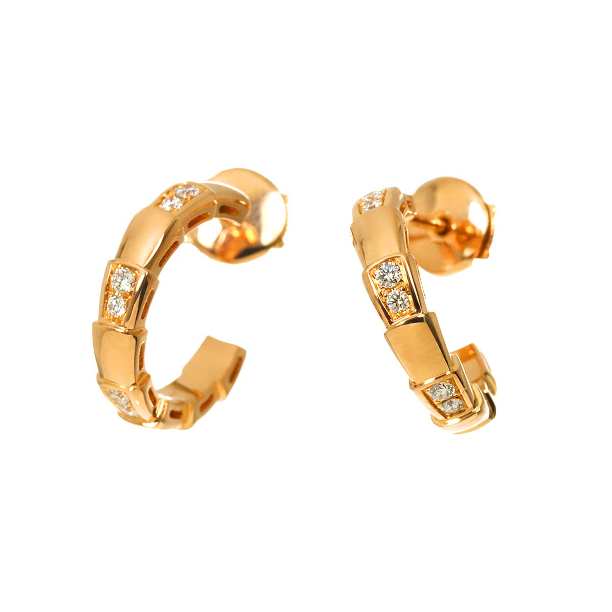 BVLGARI Serpenti Diamond Earrings Pierced 18K Pink Gold 750