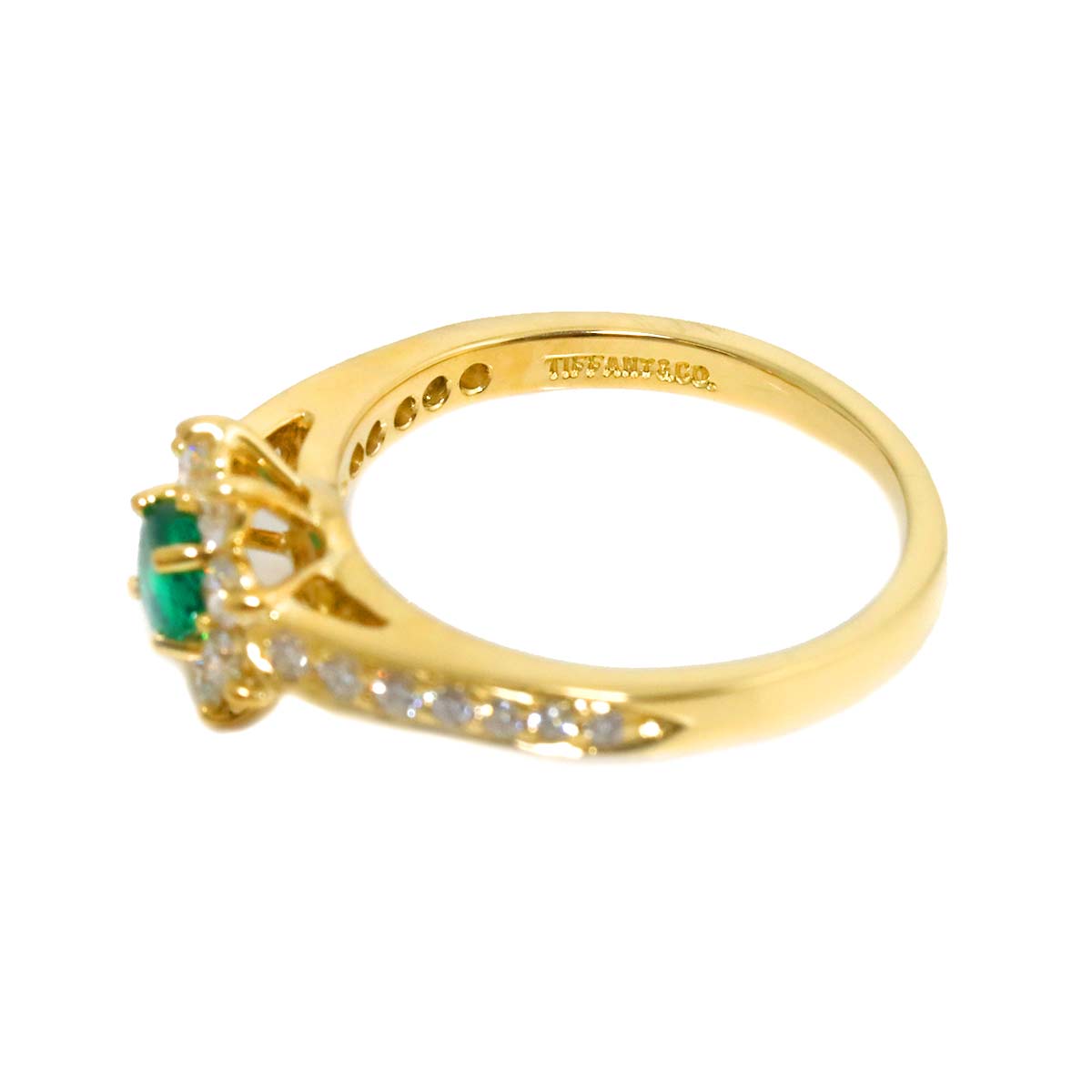 Emerald Diamond Ring 18K Yellow Gold 750 Size4.5(US)