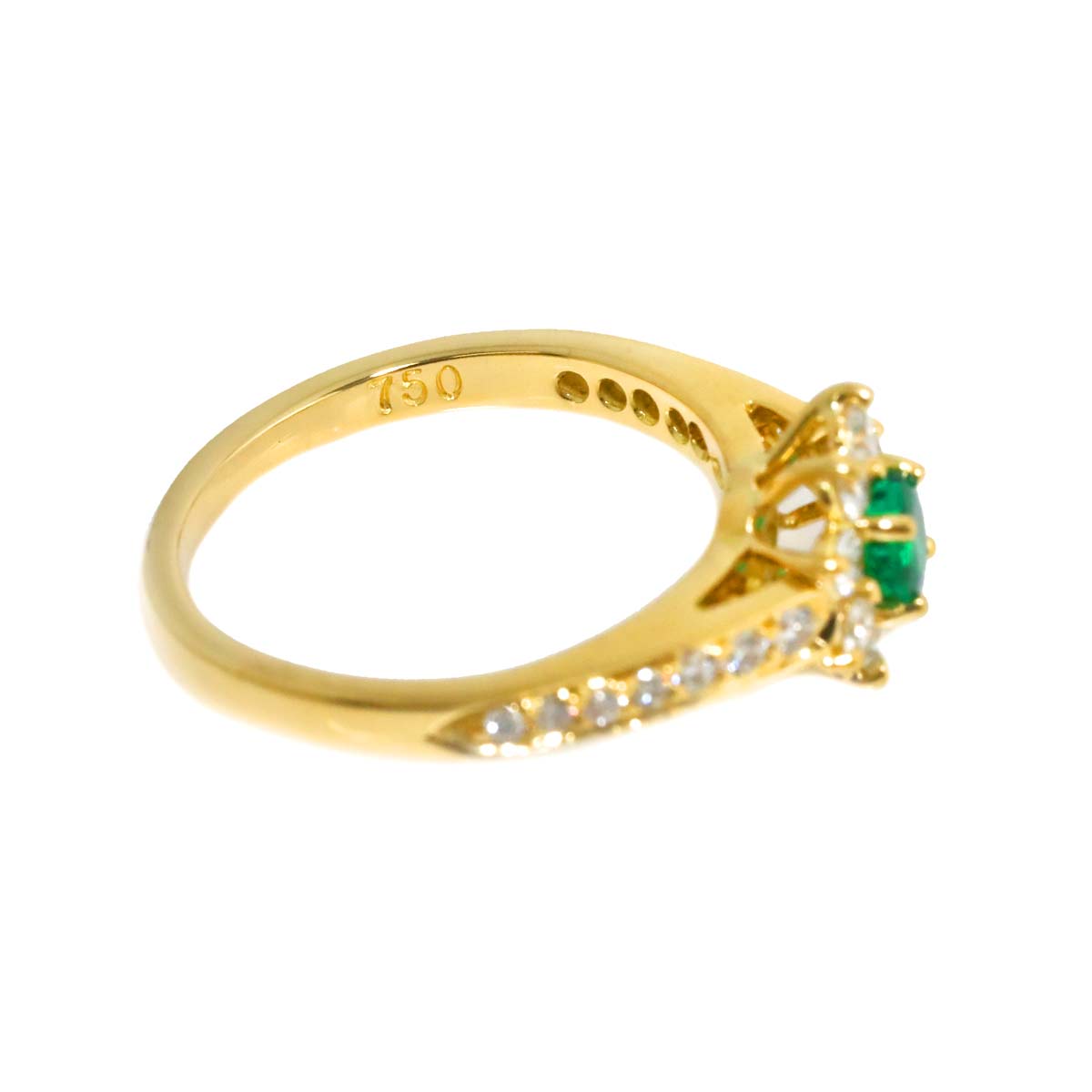 Emerald Diamond Ring 18K Yellow Gold 750 Size4.5(US)