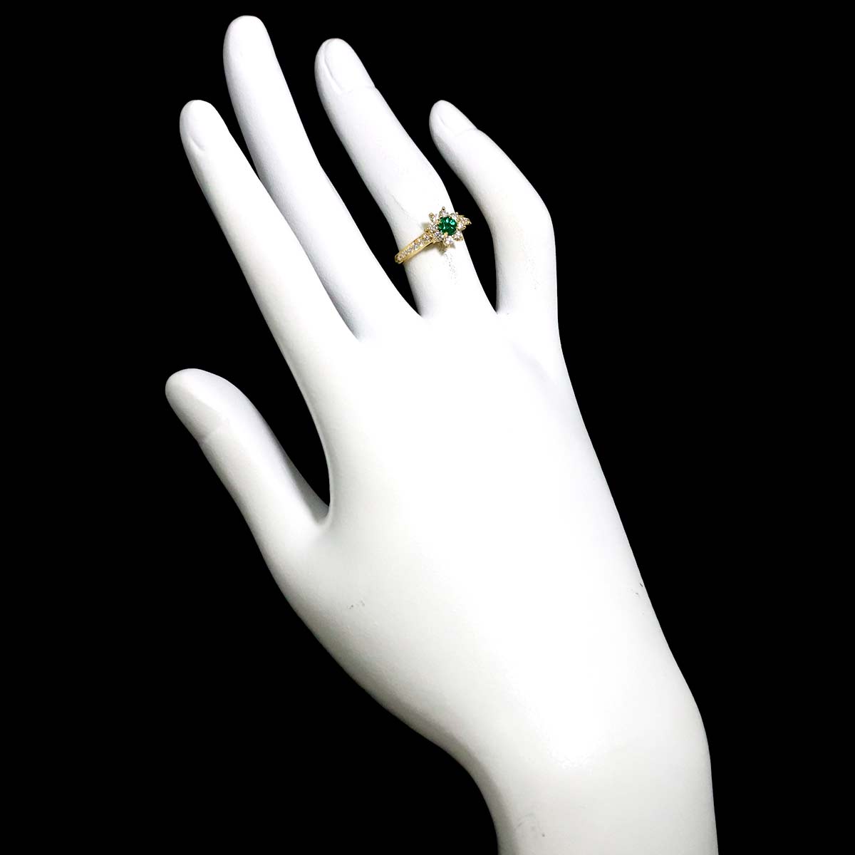 Emerald Diamond Ring 18K Yellow Gold 750 Size4.5(US)