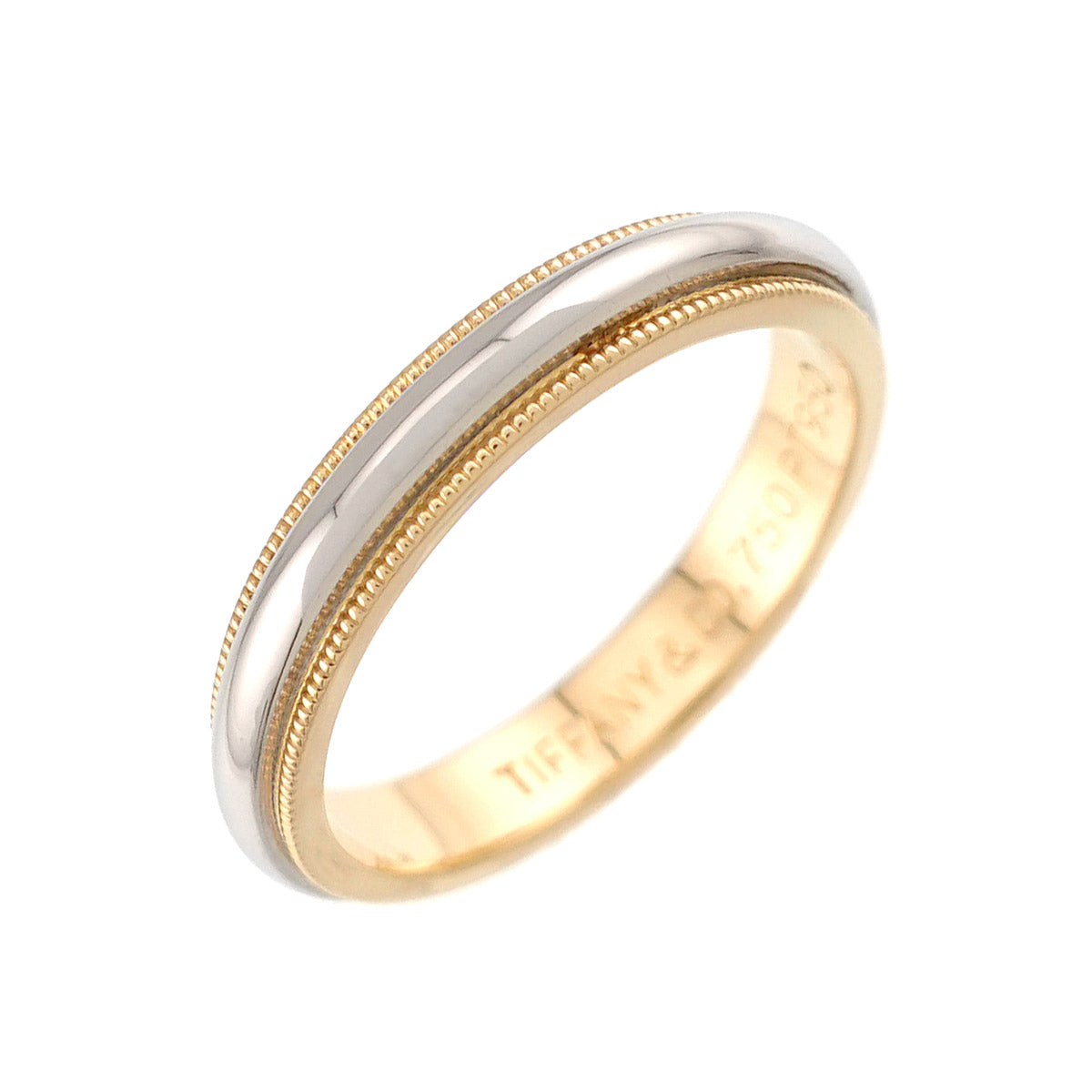 Milgrain Band Ring 18K 750 YG Pt Platinum Size7.25(US)