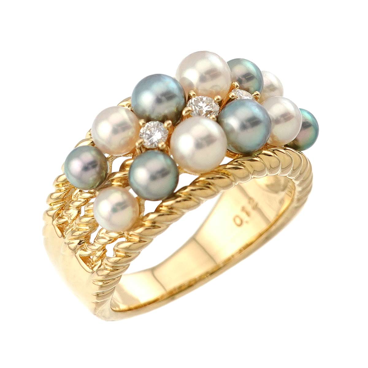 Akoya Pearl Diamond 0.12ct Ring 18K YG Size5.5-5.75(US)