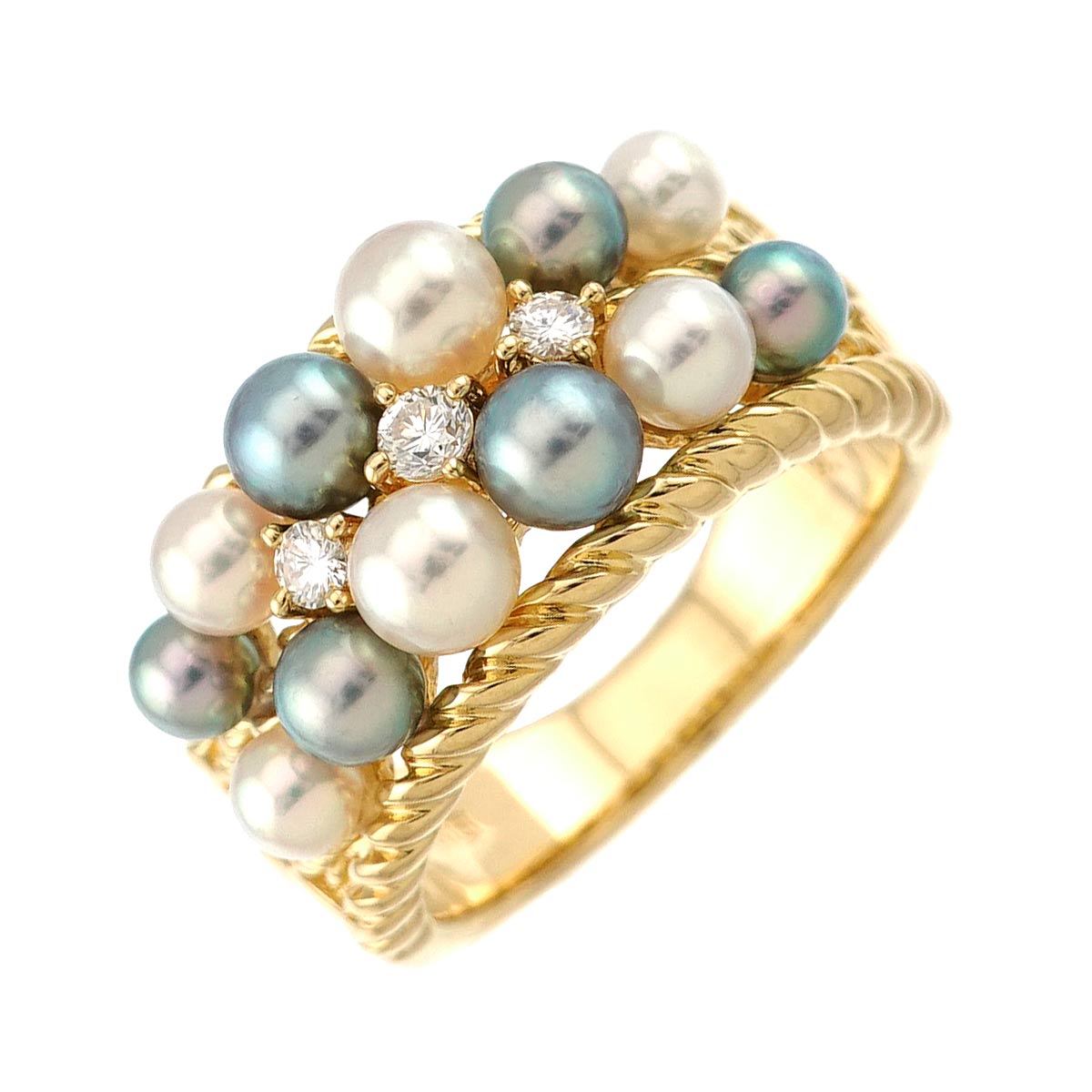 Akoya Pearl Diamond 0.12ct Ring 18K YG Size5.5-5.75(US)
