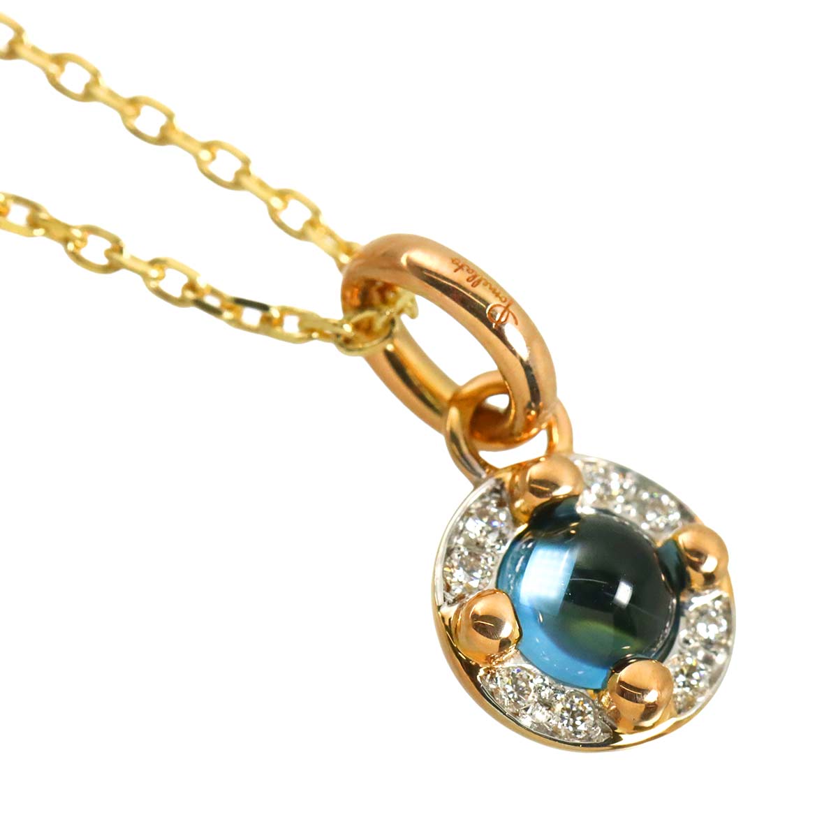 Blue Topaz Diamond Necklace 18K PG YG 750