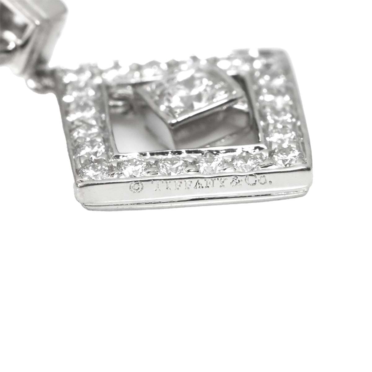 Open Square Diamond Earrings Pierced Pt