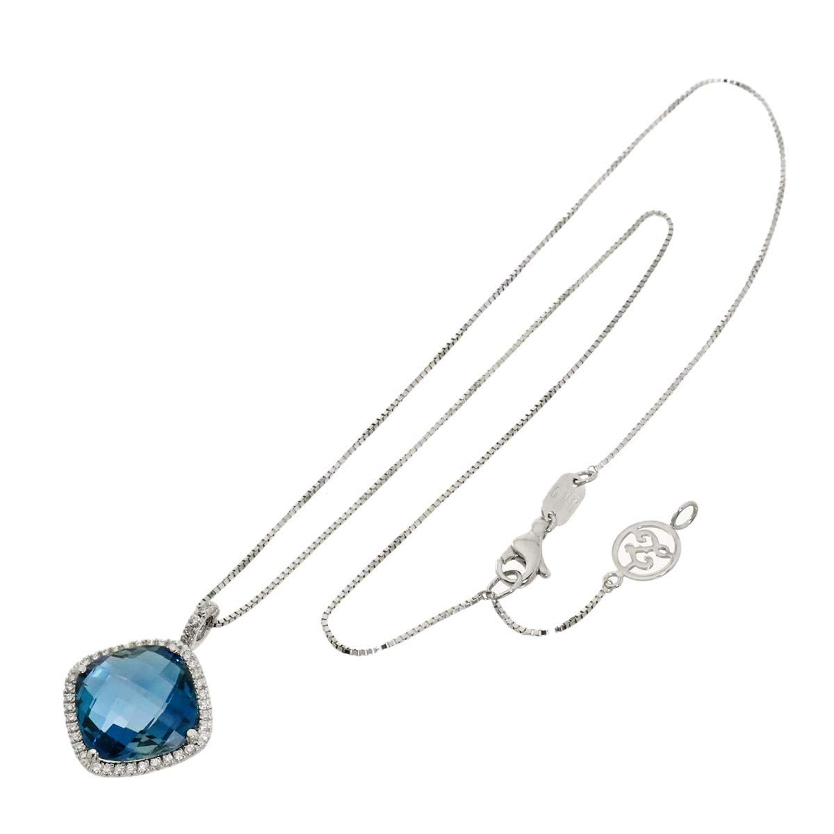 Topaz Diamond Necklace 18K White Gold 750