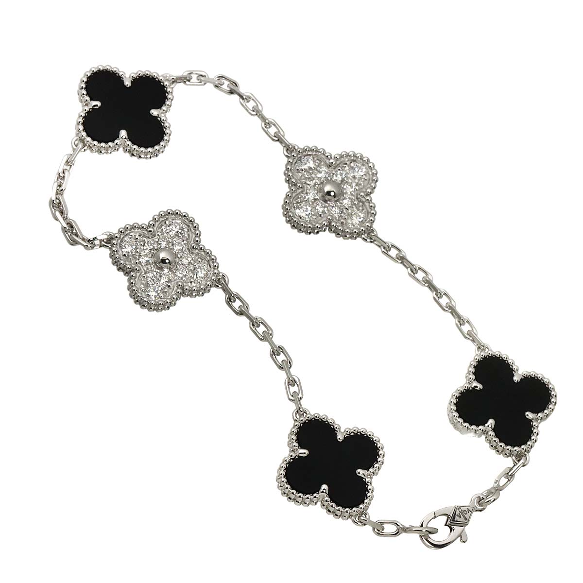 Vintage Alhambra Onyx Diamond Bracelet 18K WG 750