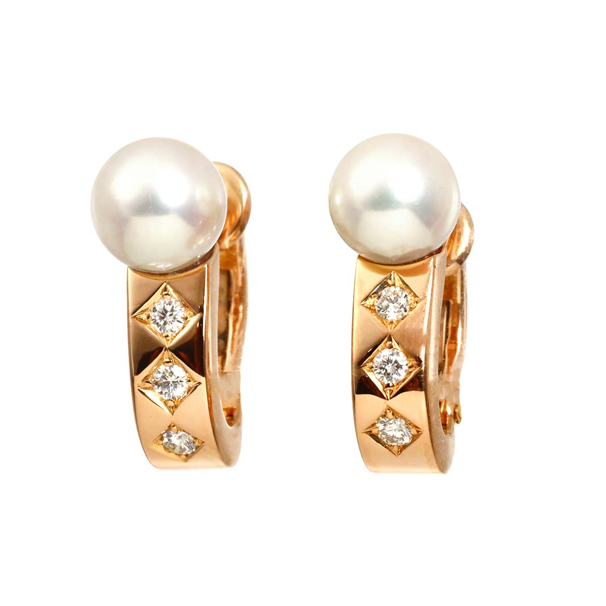 Akoya Pearl Diamond 0.06ct/0.06ct Earrings Clip on 18K PG 750