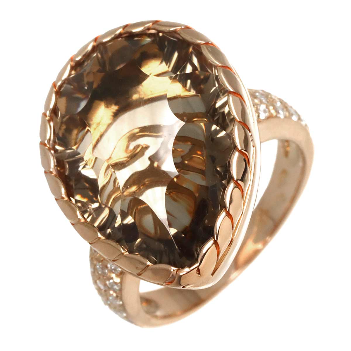 Quartz Diamond Ring 18K PG 750 size6(US)