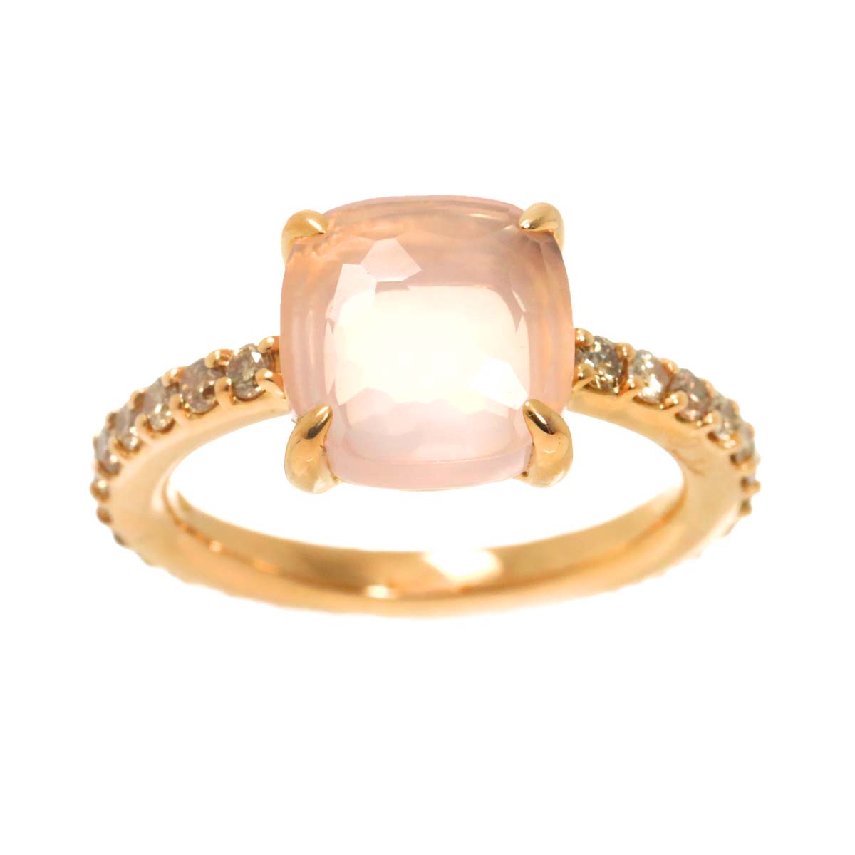 Quartz Diamond Ring 18K PG WG 750 5.25(US)