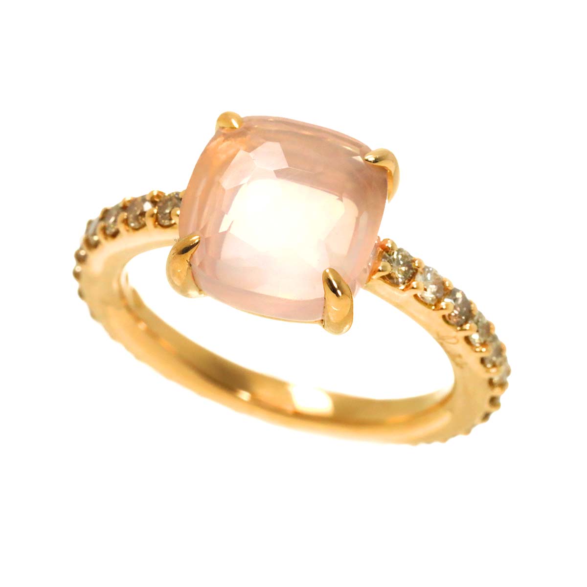 Quartz Diamond Ring 18K PG WG 750 5.25(US)