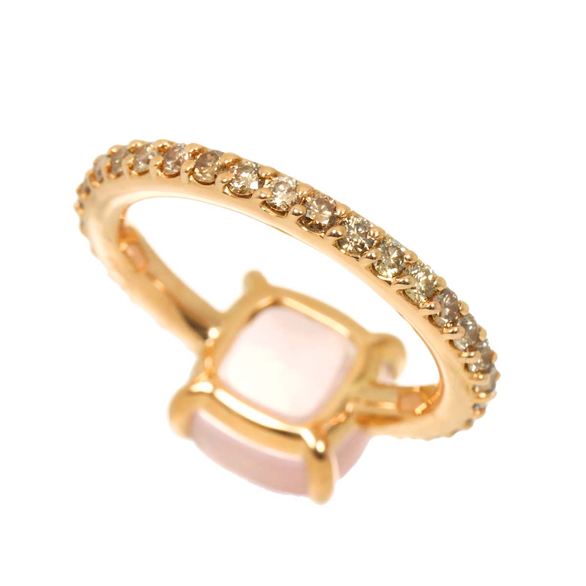 Quartz Diamond Ring 18K PG WG 750 5.25(US)