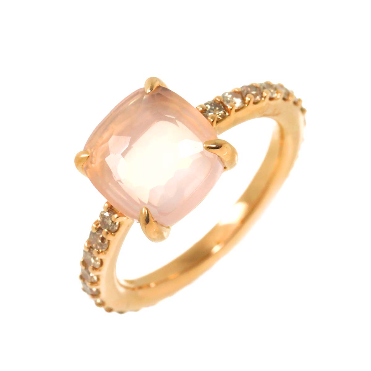 Quartz Diamond Ring 18K PG WG 750 5.25(US)
