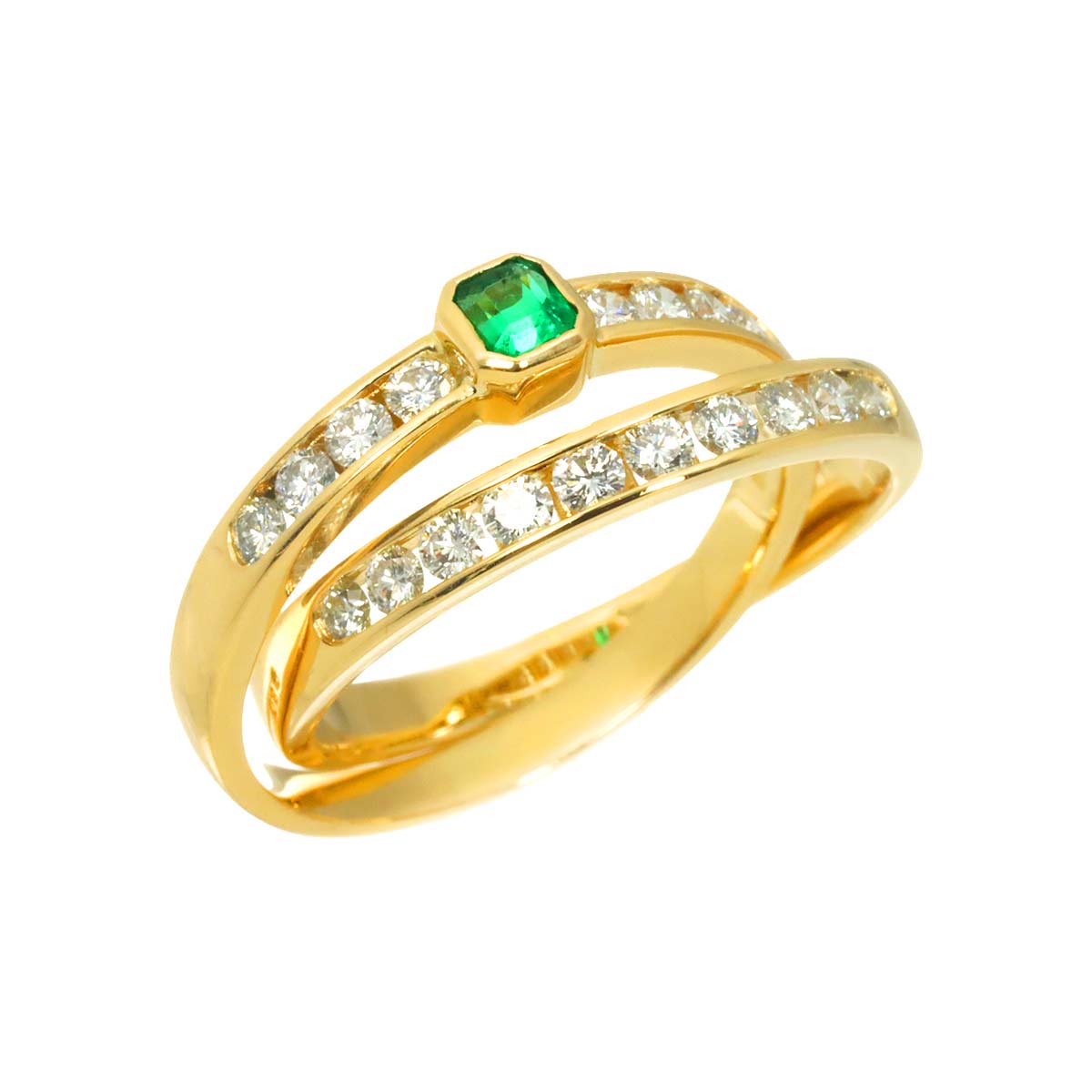 Emerald Diamond 0.69ct Ring 18K YG 750 Size7.5(US)