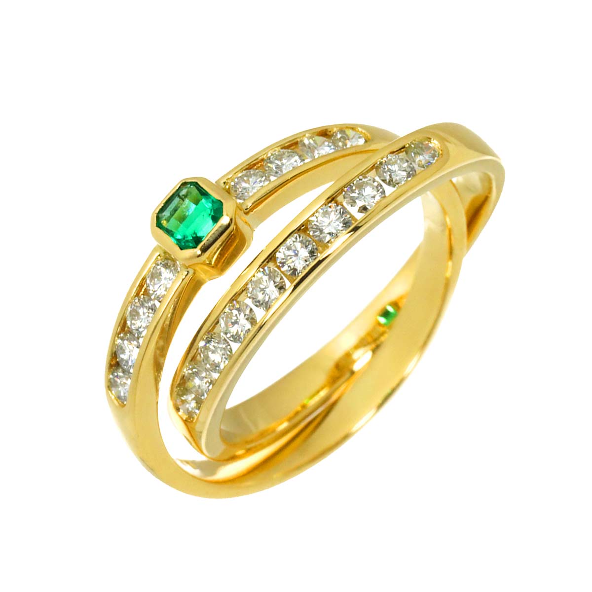 Emerald Diamond 0.69ct Ring 18K YG 750 Size7.5(US)