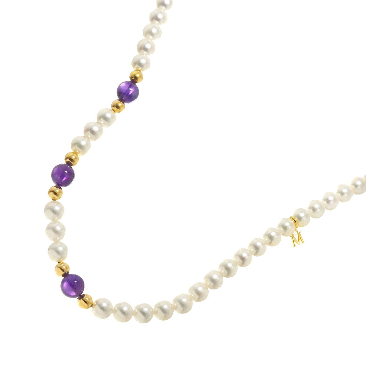 Akoya Pearl 7.0-6.5mm Amethyst Necklace 18K Yellow Gold 750