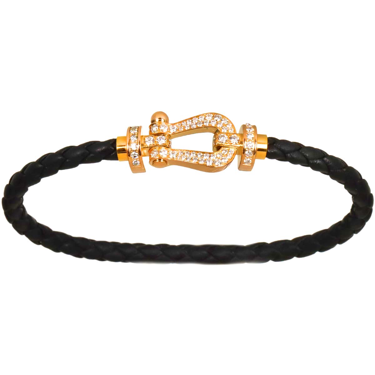 Force 10 LM Diamond Bracelet 18K PG 750 Leather Steel size18