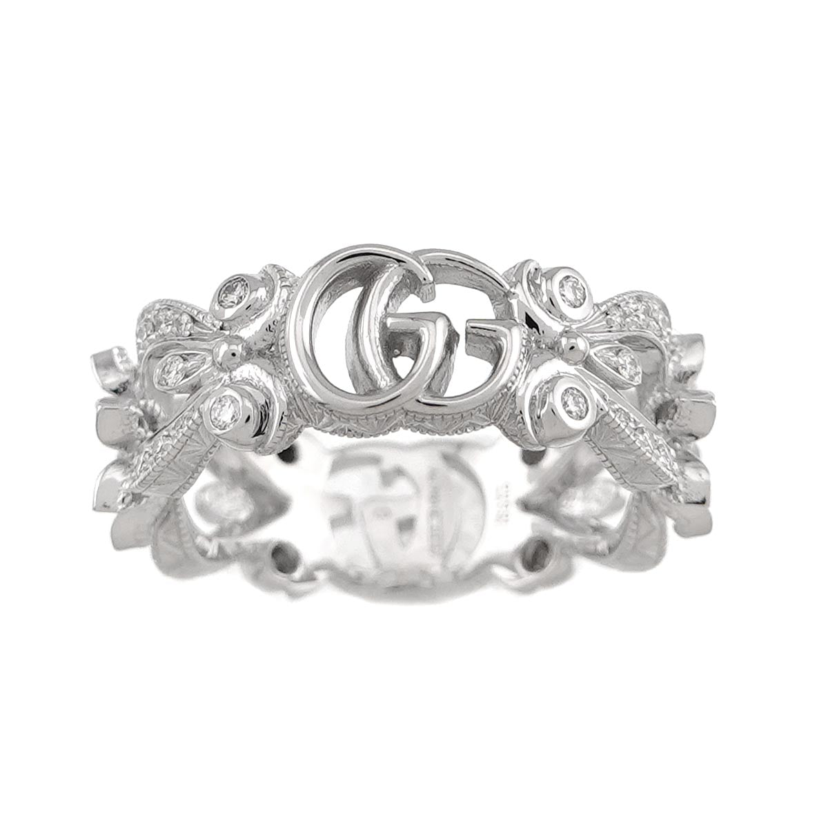 Flora Ring Diamond 18K White Gold 750 Size8 4-4.5(US)