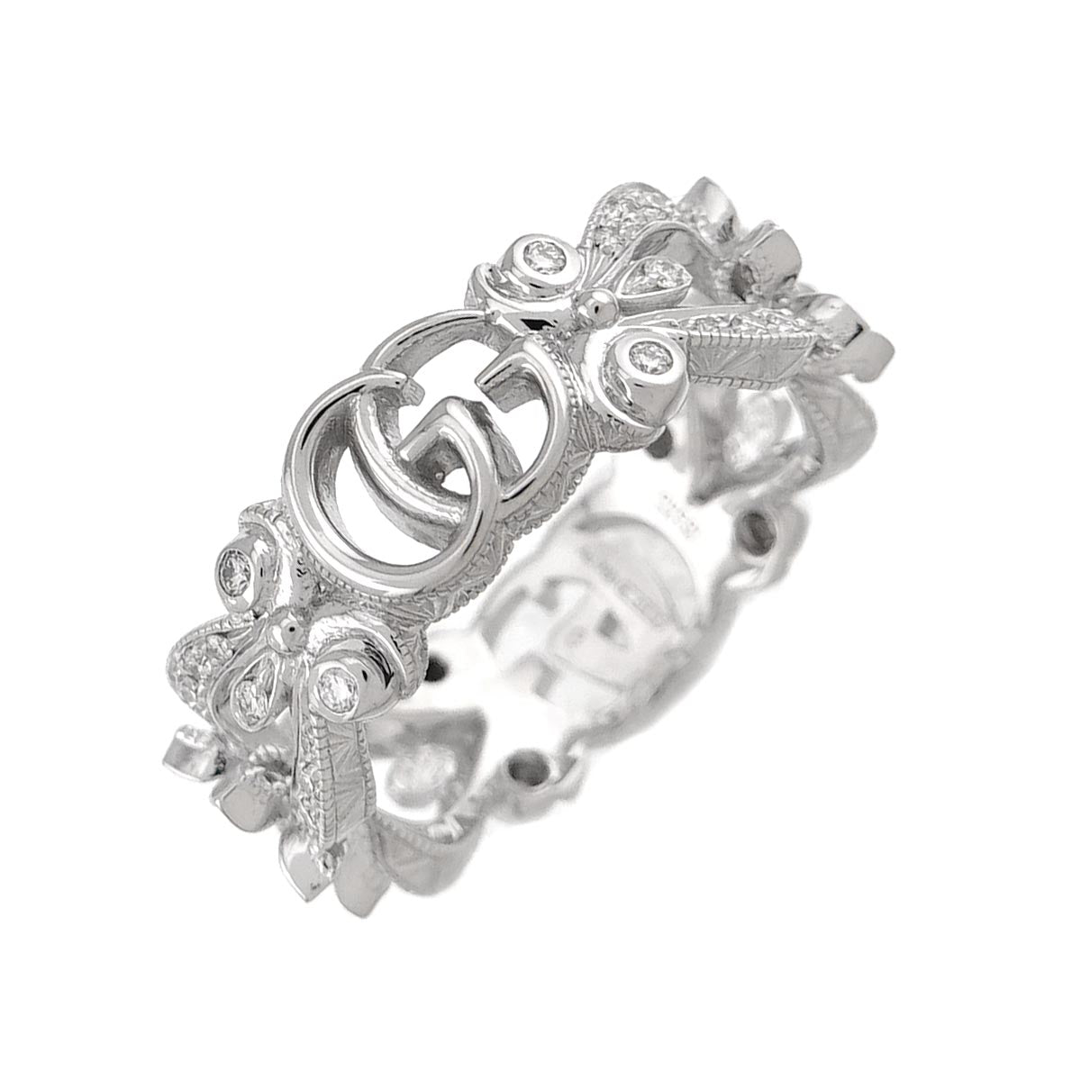 Flora Ring Diamond 18K White Gold 750 Size8 4-4.5(US)