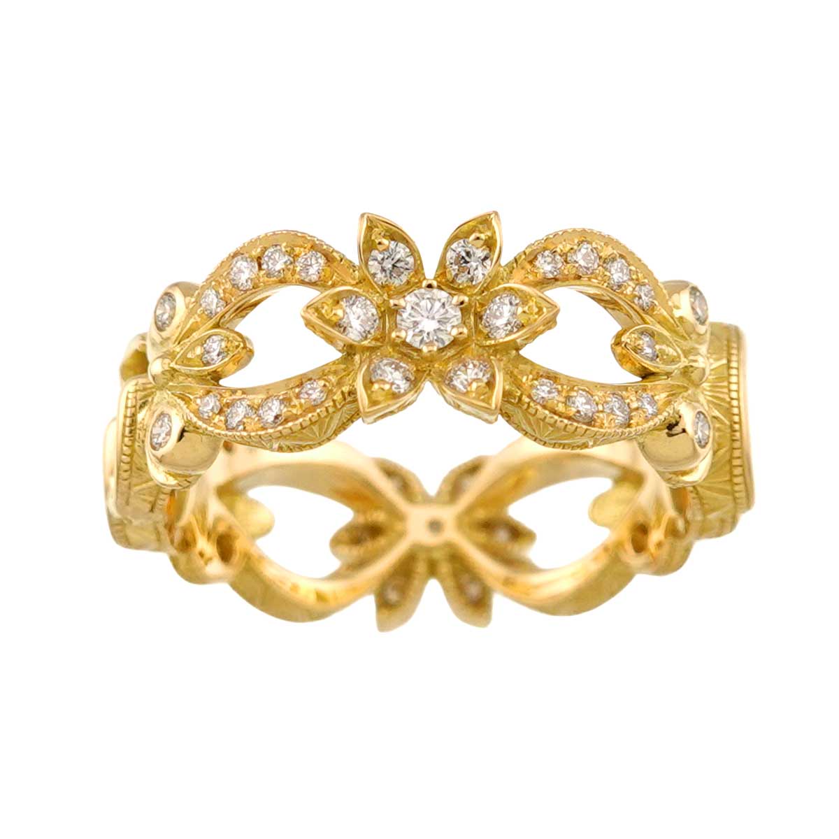 Flora Ring Diamond 18K Yellow Gold 750 Size8 4.5(US)
