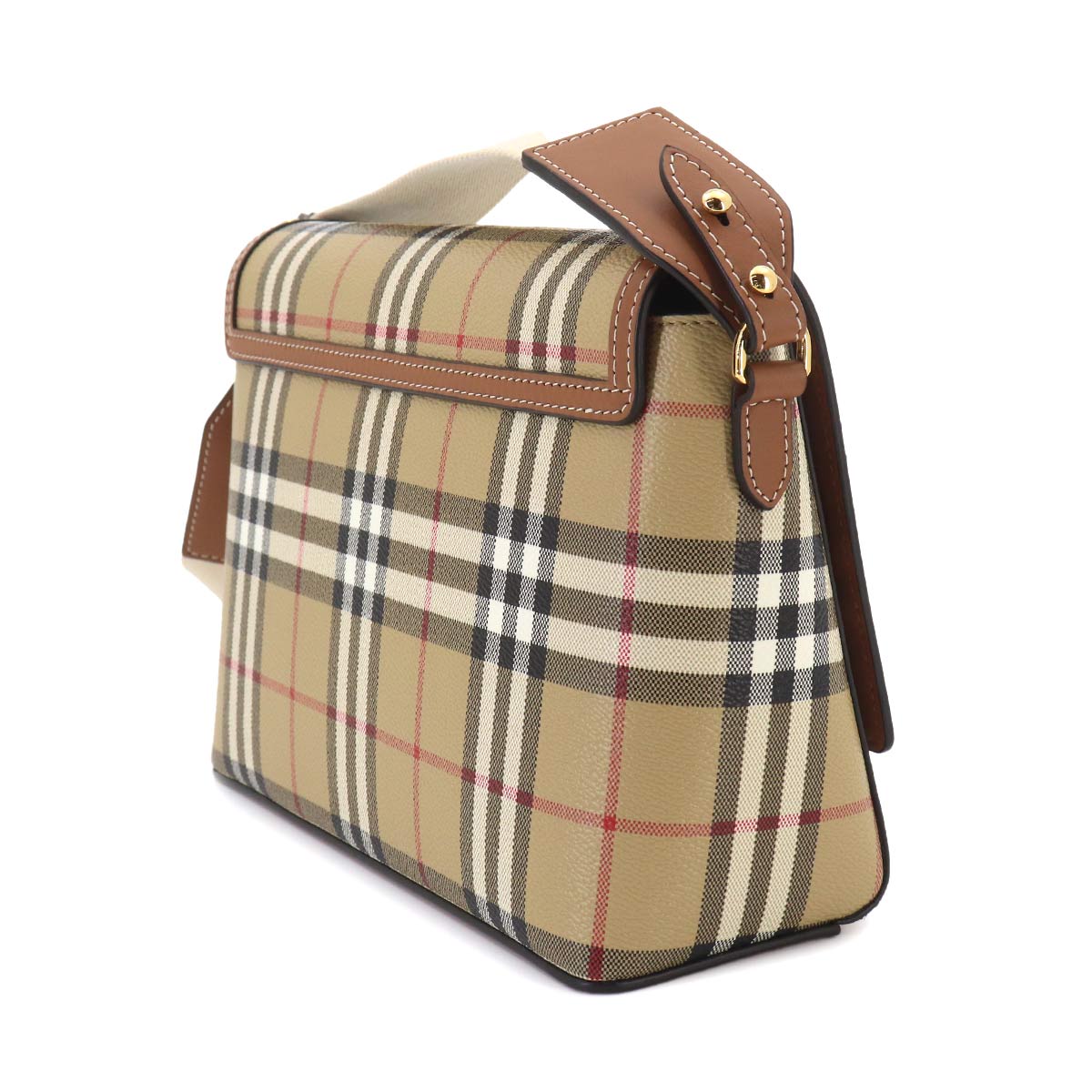 Vintage Check Note Shoulder Bag PVC Leather Beige 8066226