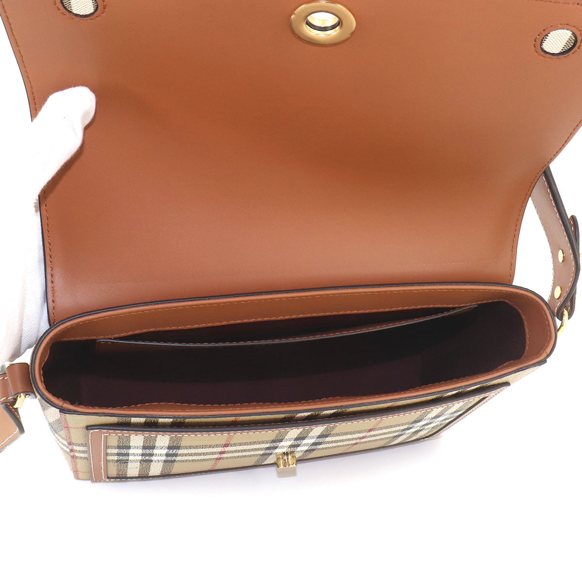Vintage Check Note Shoulder Bag PVC Leather Beige 8066226