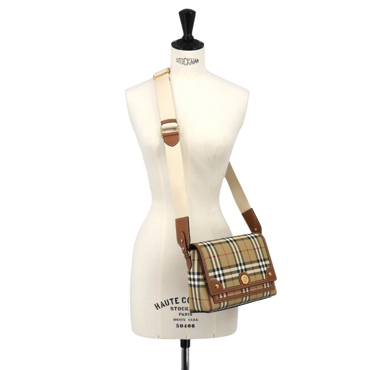 Vintage Check Note Shoulder Bag PVC Leather Beige 8066226