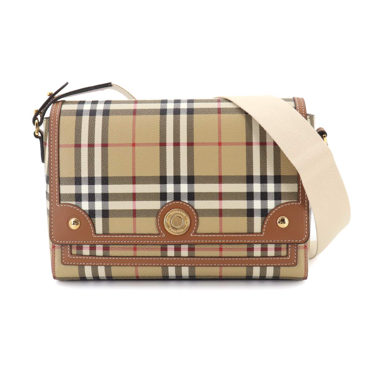 Vintage Check Note Shoulder Bag PVC Leather Beige 8066226
