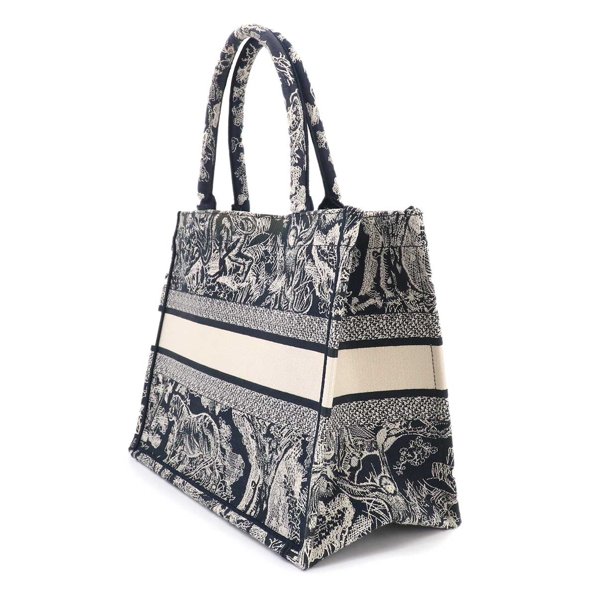 Reverse Toile De Jouy Book Tote Medium Bag Canvas Navy