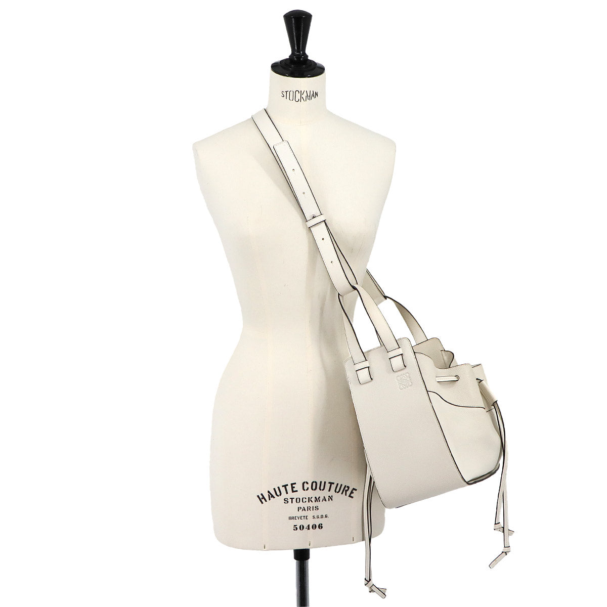 Hammock Drawstring Small Hand Shoulder Bag Leather White