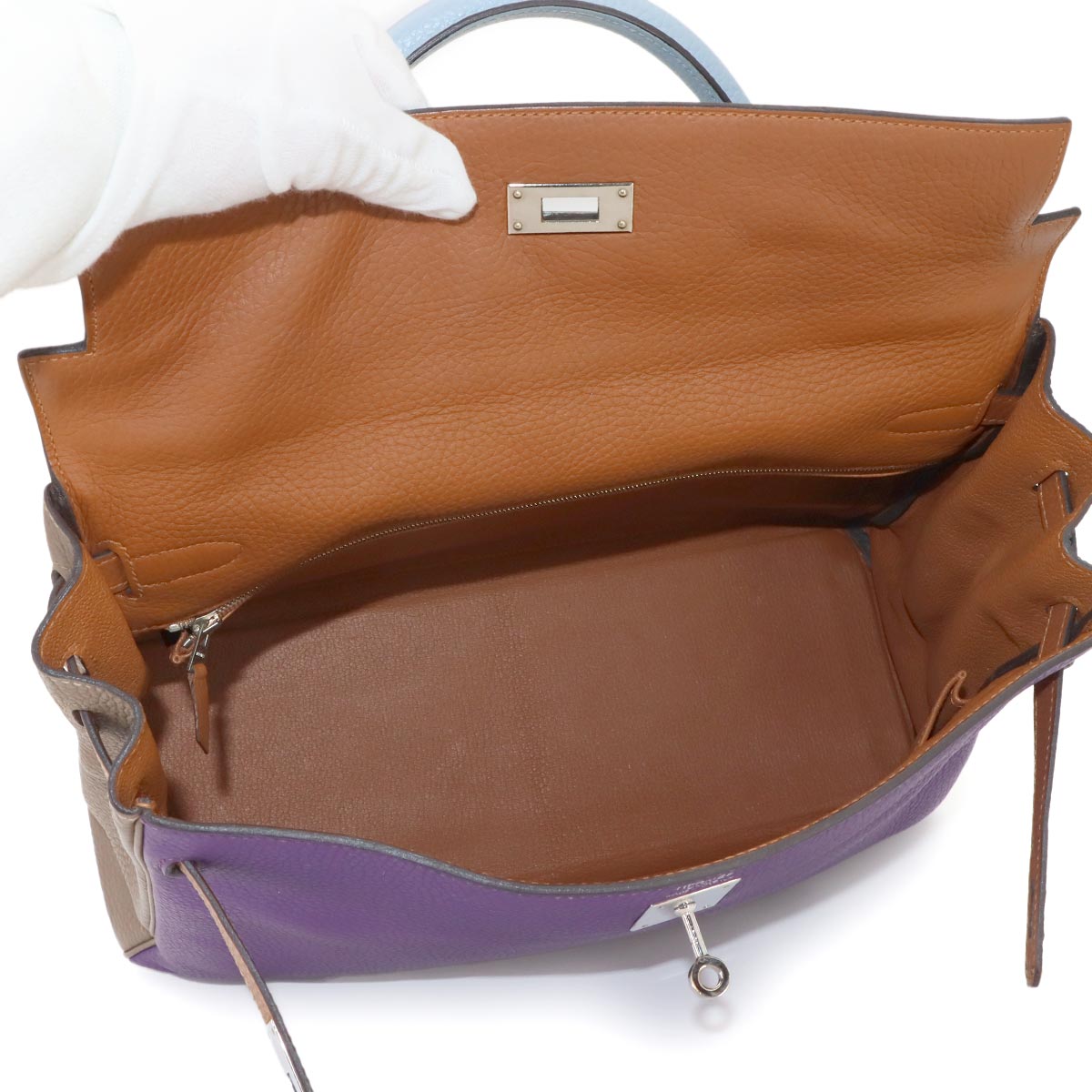 Kelly 35 Arlequin Taurillon Clemence Violet Hand Shoulder Bag