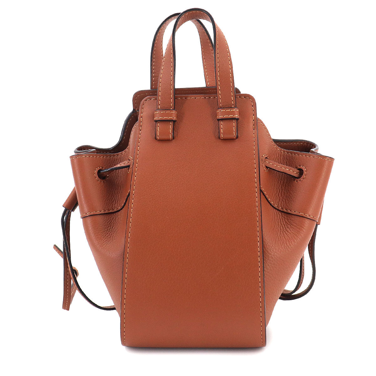 Drawstring Mini Hand Shoulder Bag Leather Brown