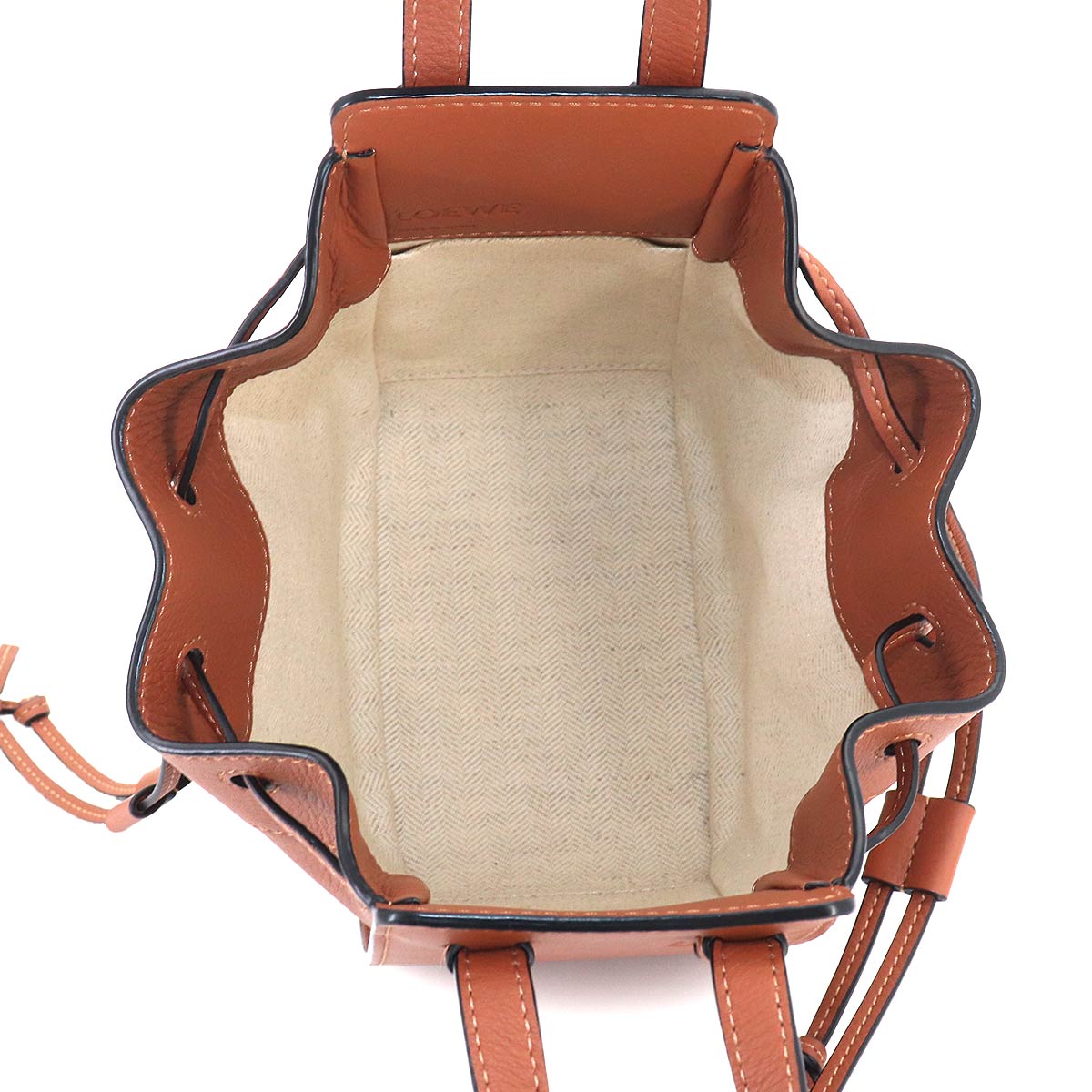 Drawstring Mini Hand Shoulder Bag Leather Brown