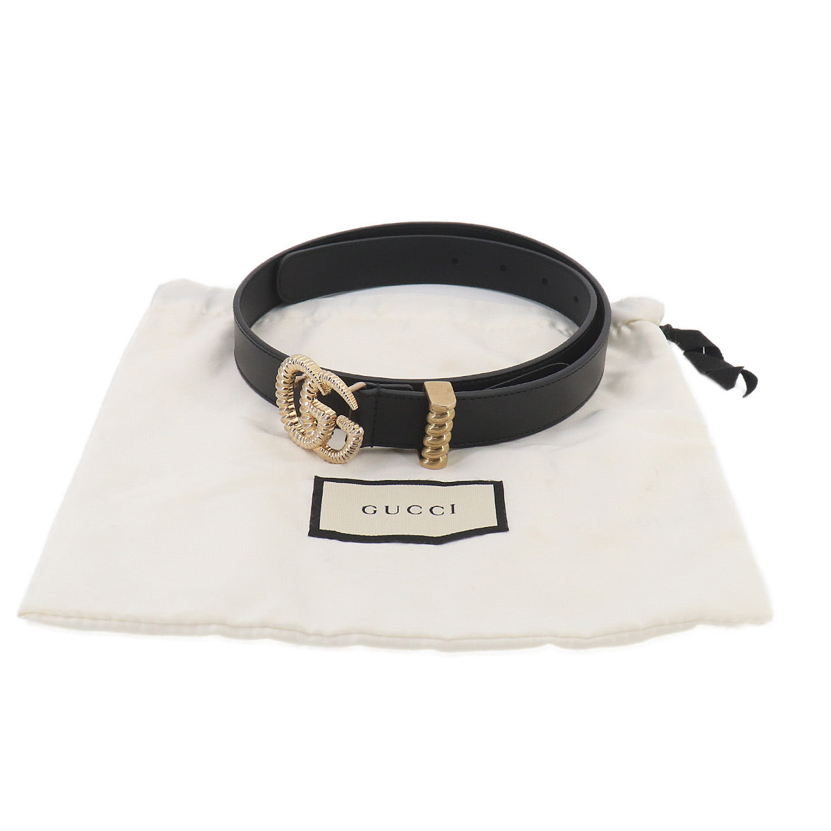 Double G Belt Leather Black 524103 Size 75