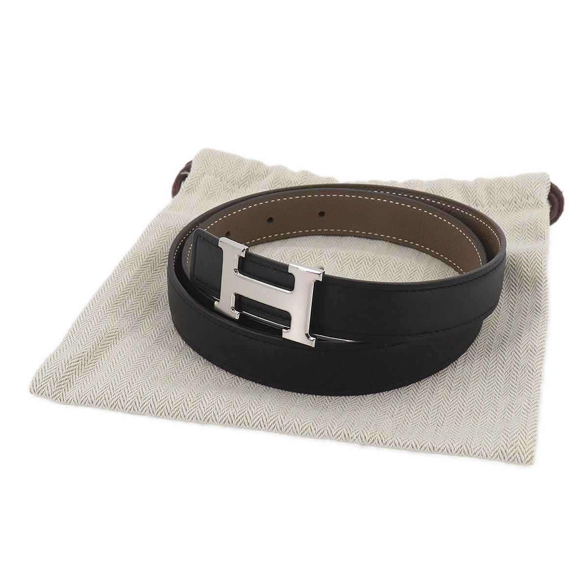 Constance Reversible H Belt Swift Epsom Black Etoupe 75