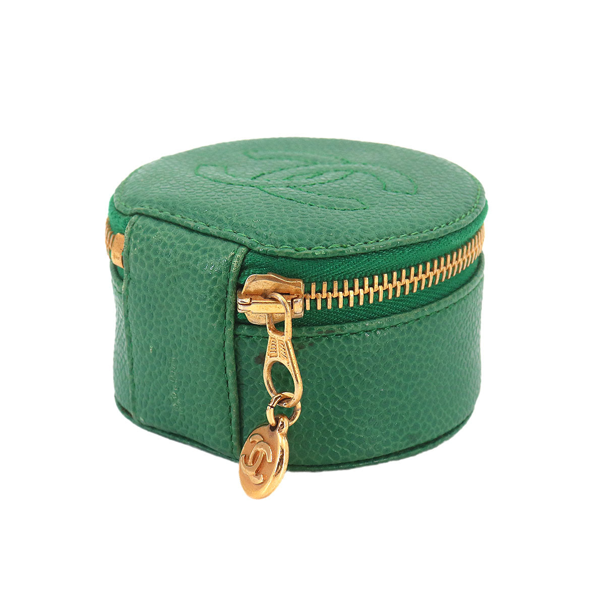 Coco Logos Jewelry Box Pouch Case Leather Green