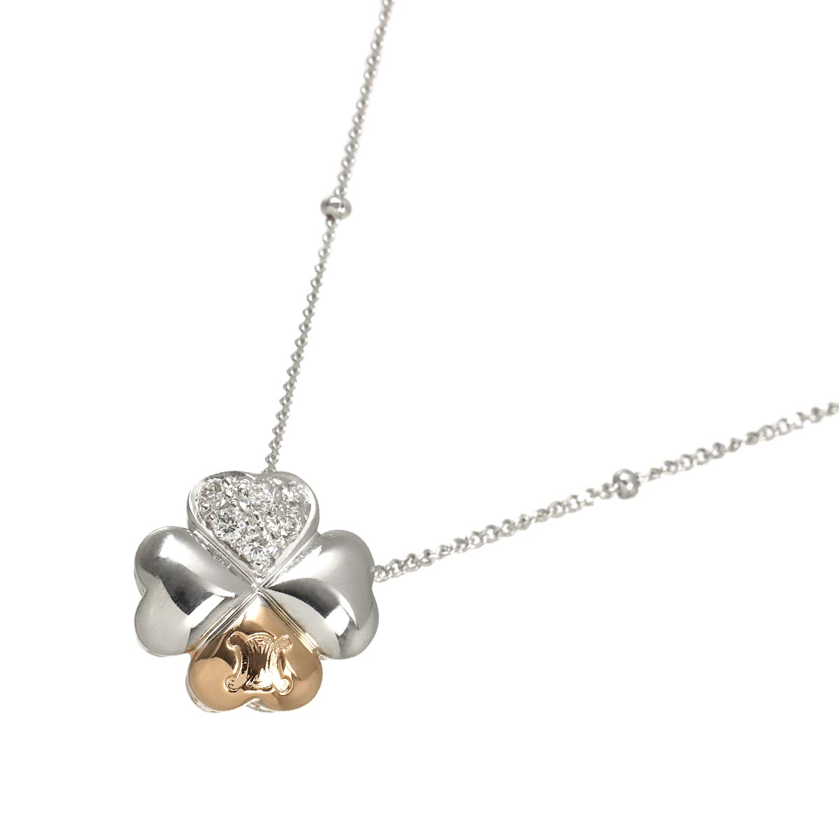 Diamond 0.08ct Necklace 18K White Pink Gold 750