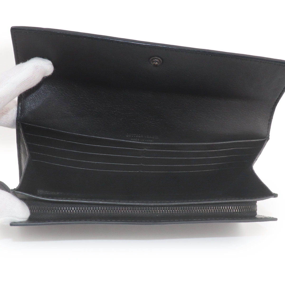 Intrecciato Long Wallet Leather Black Purse