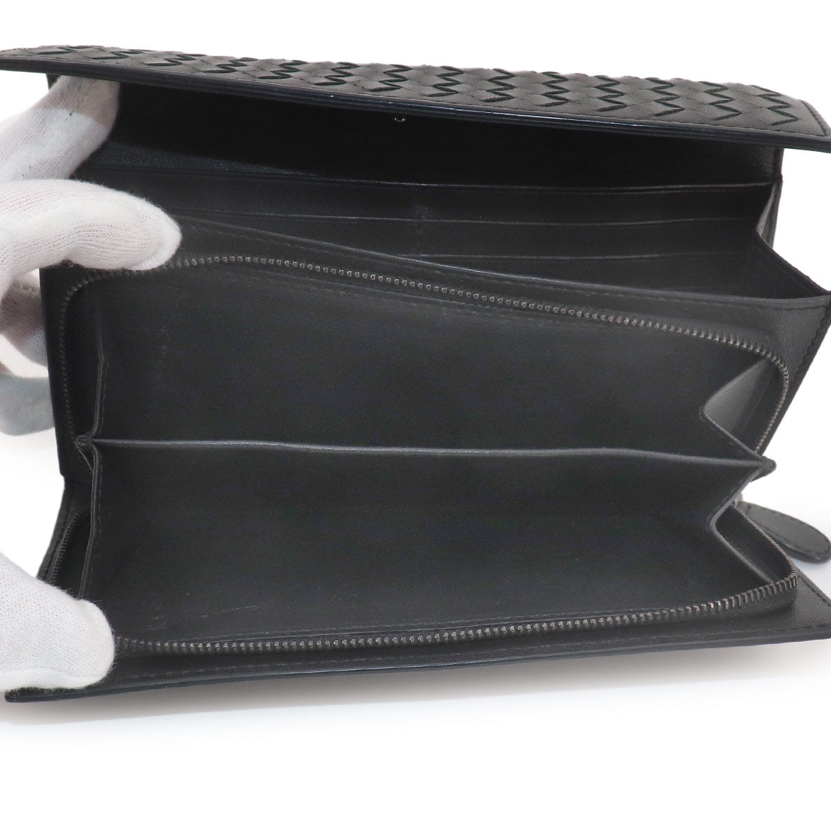 Intrecciato Long Wallet Leather Black Purse