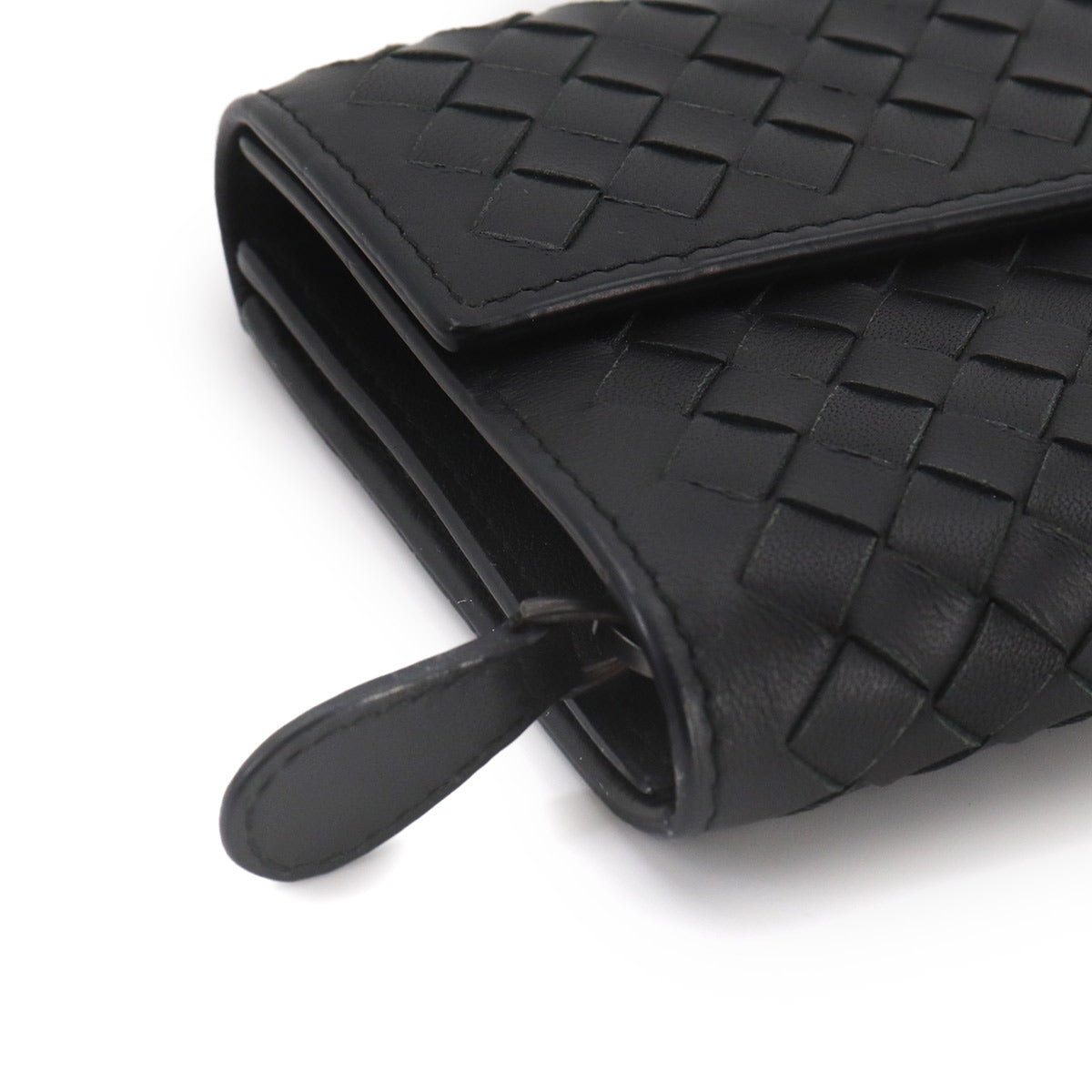 Intrecciato Long Wallet Leather Black Purse