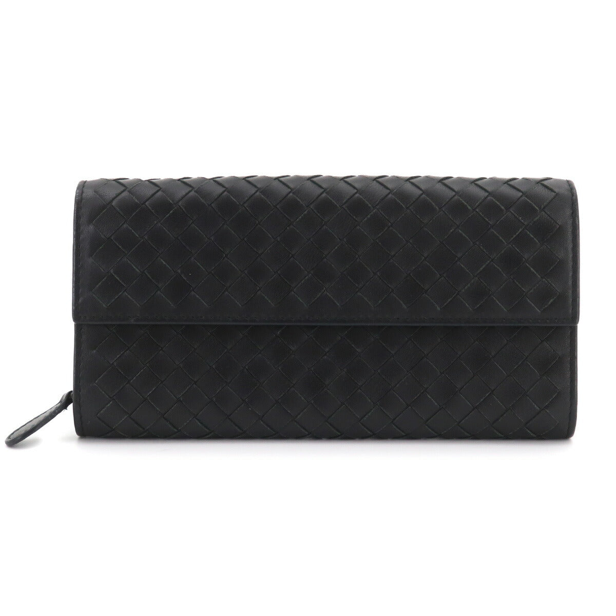 Intrecciato Long Wallet Leather Black Purse