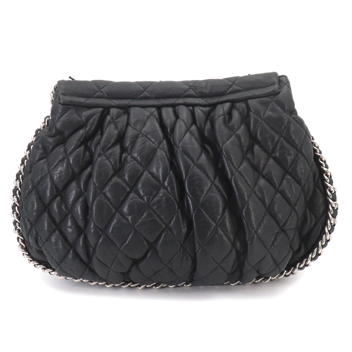Matelasse Chain Around Shoulder Bag Leather Black