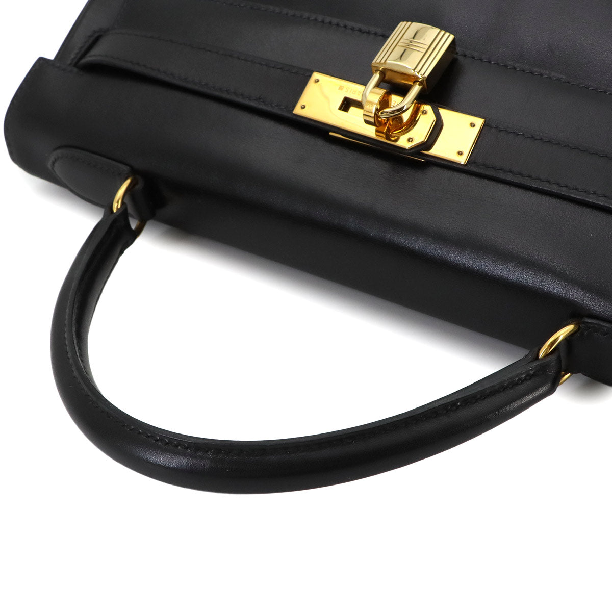 Kelly 32 Box calf Black Hand Shoulder Bag Vintage Purse