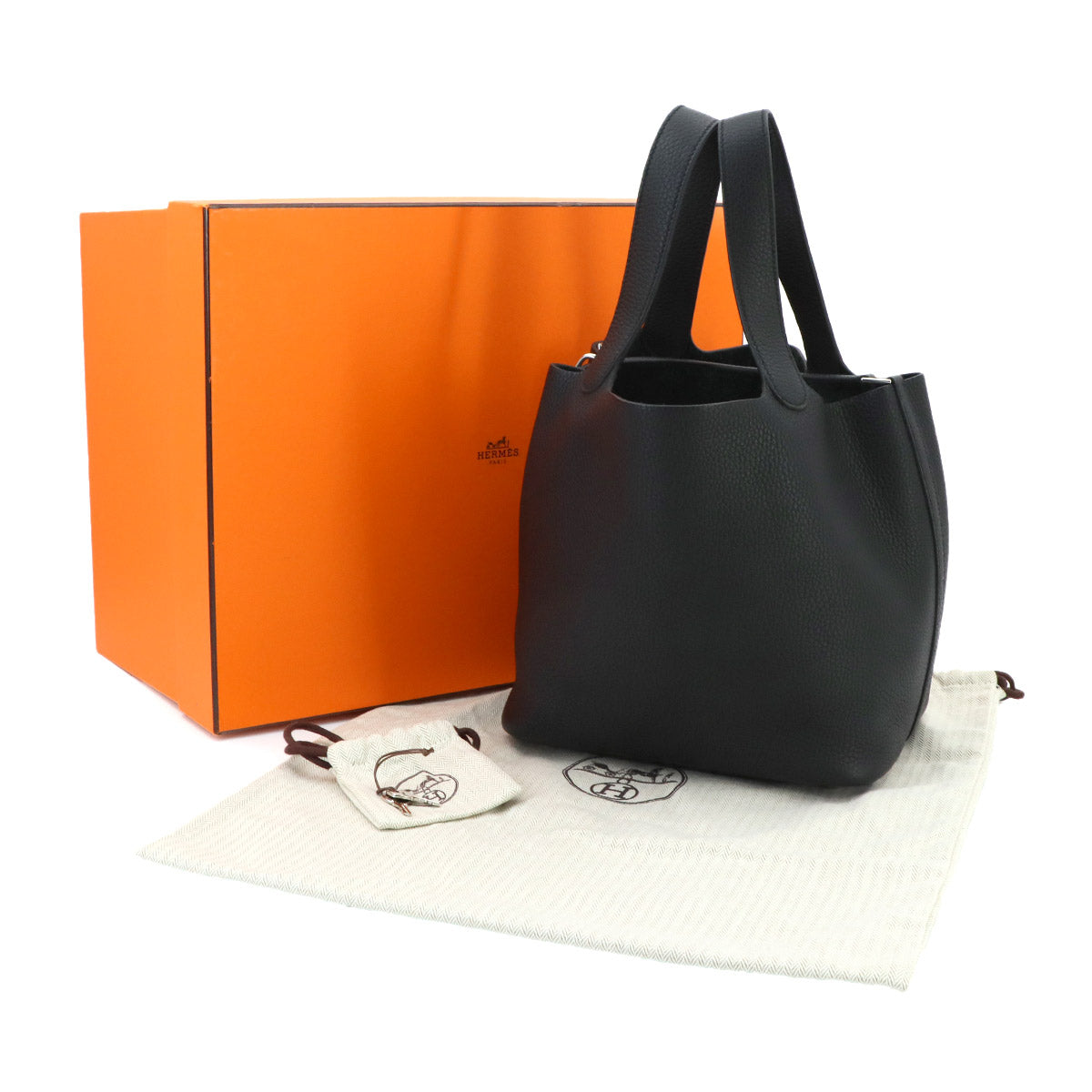 Picotin Lock MM Hand Bag Taurillon Clemence Black Purse