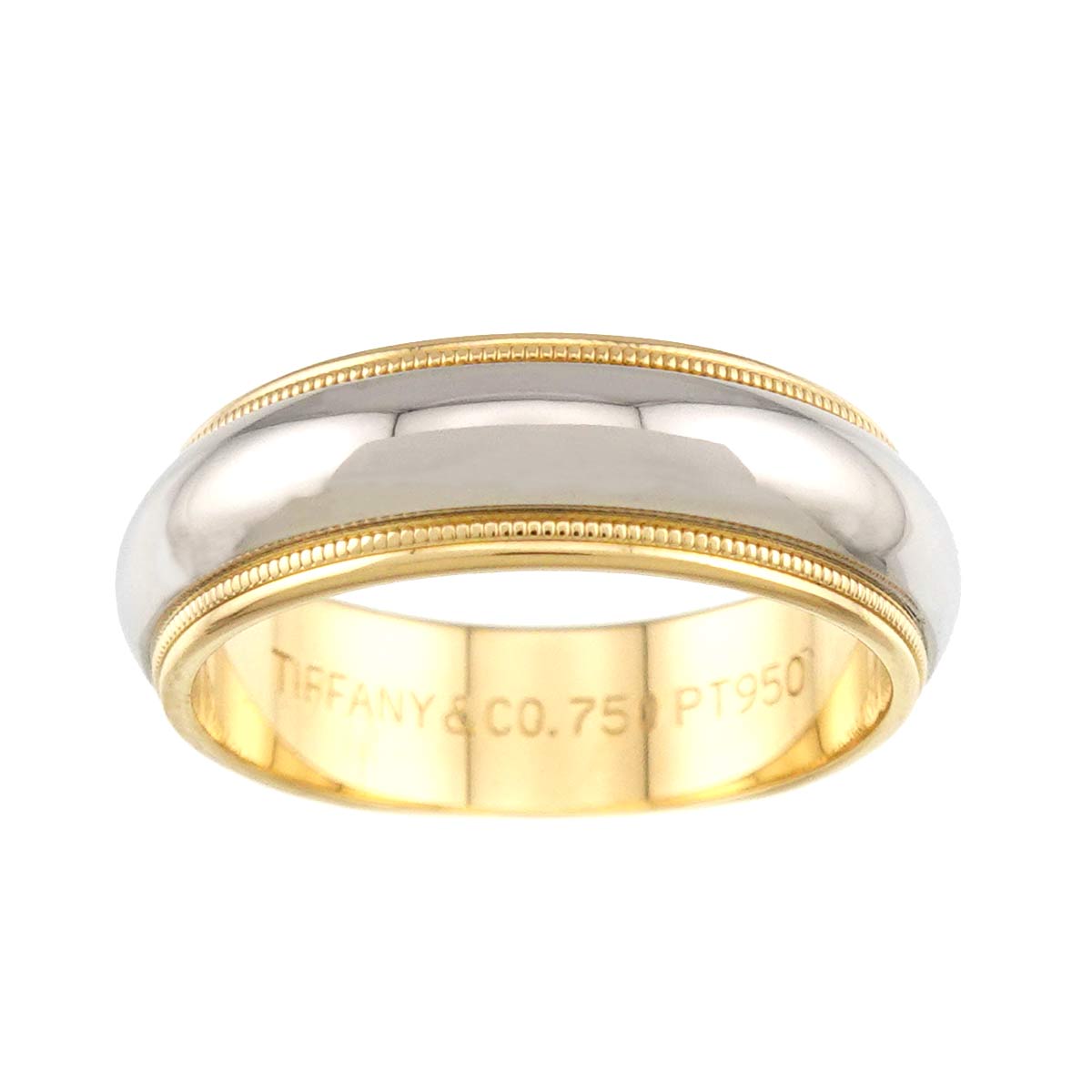 Milgrain Band Ring 18K YG 750 Platinum Size6.75-7.25US