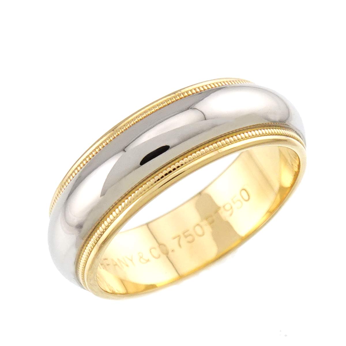 Milgrain Band Ring 18K YG 750 Platinum Size6.75-7.25US