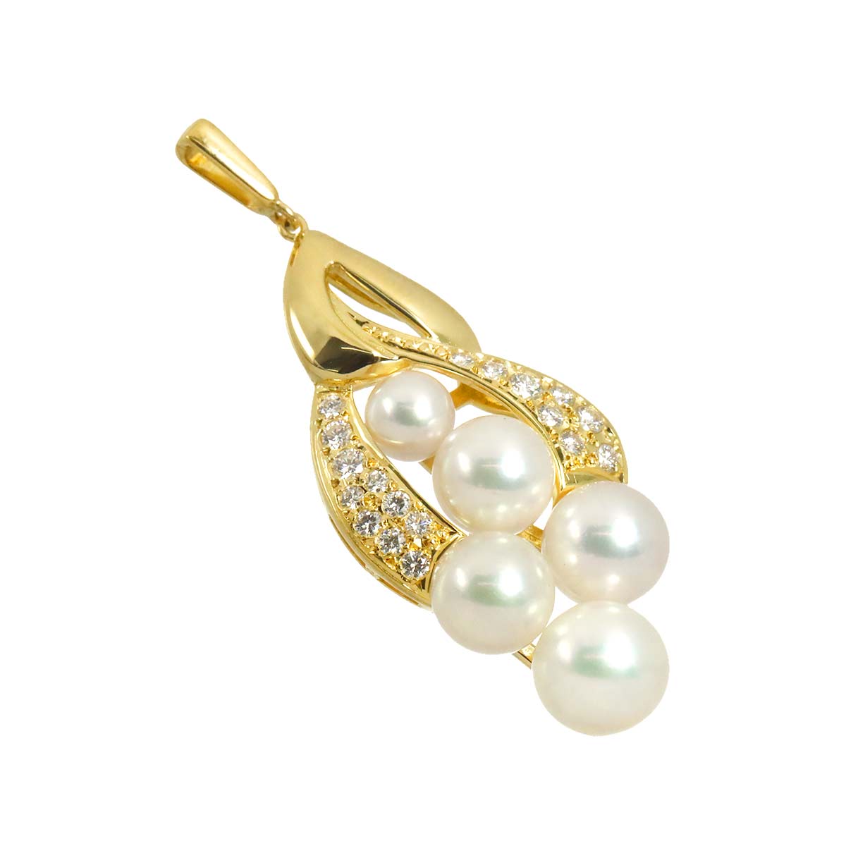 Akoya Pearl 7.5-4.9mm Diamond Pendant Top 18K YG 750