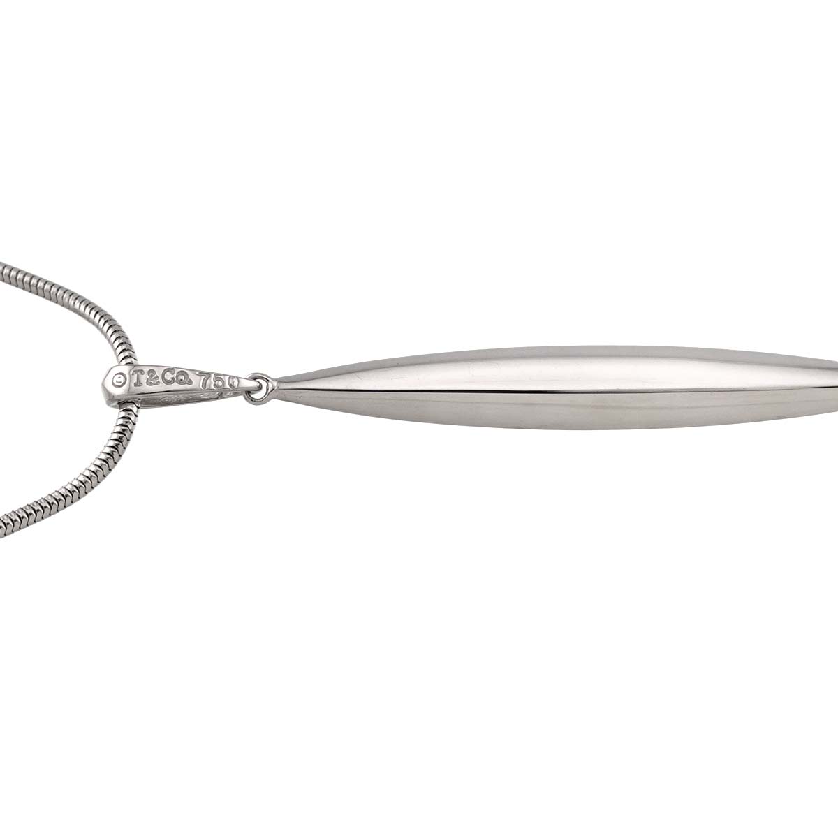 Feather Lariat Long Necklace 18K White Gold 750