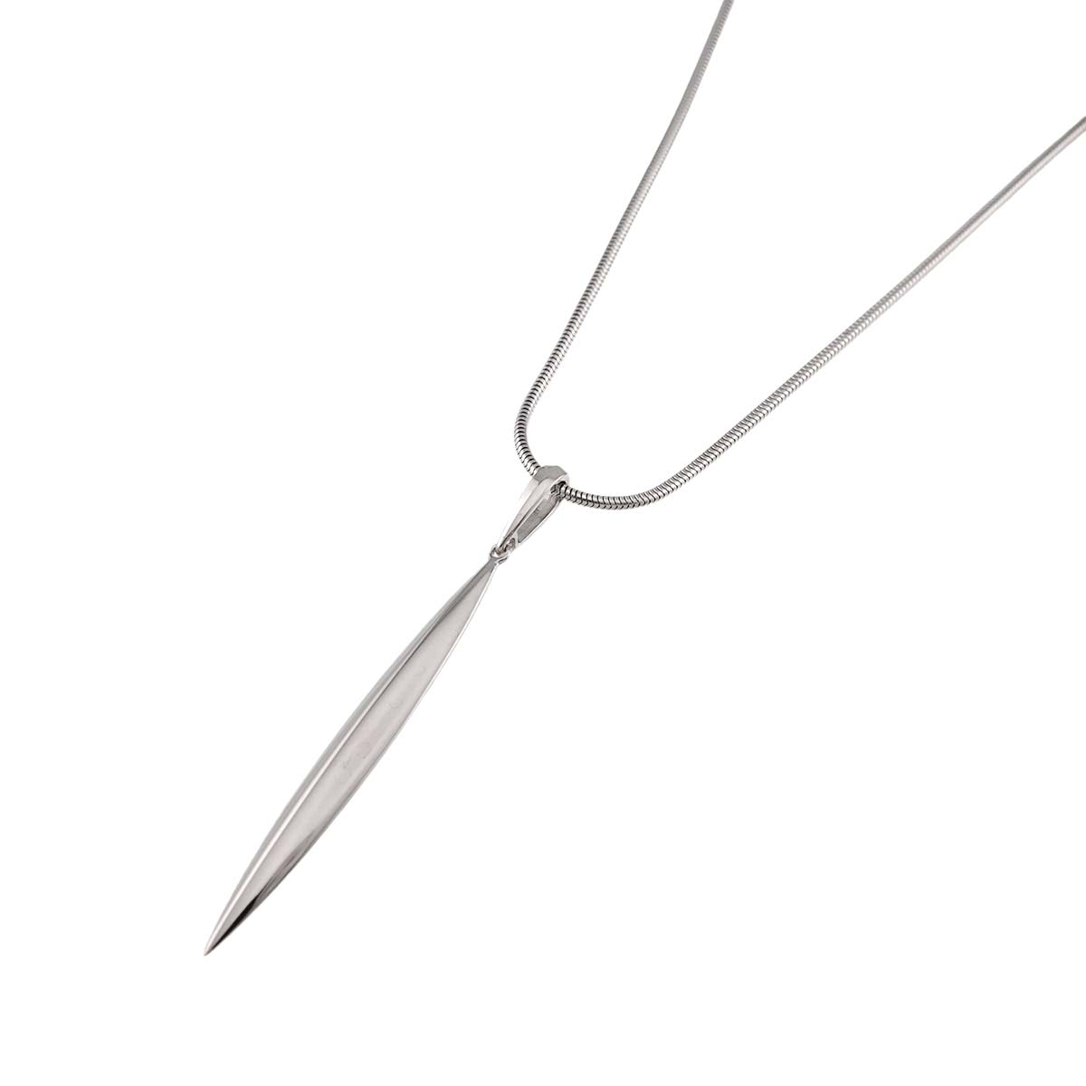 Feather Lariat Long Necklace 18K White Gold 750